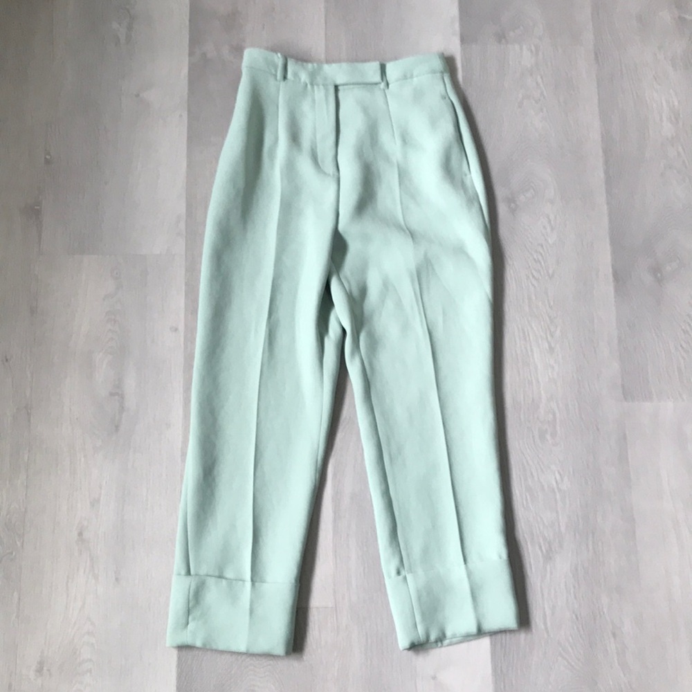 ZARA MINT GREEN HIGH RISE TROUSER PANT STRAIGHT LEG WOMENS SMALL